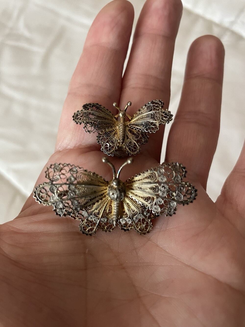 Vintage 900 Silver Filigree Butterfly Brooch Pin & 1 Clip On Earring